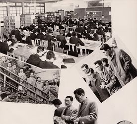 図書室と学年職員スナップ