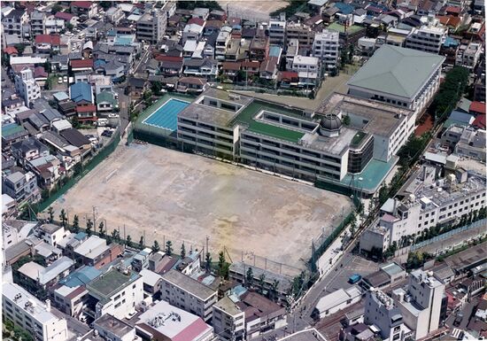 70周年体育館改築航空写真(1992年6月4日撮影)