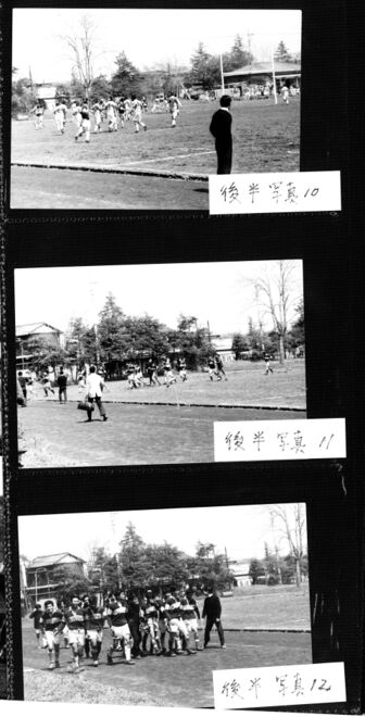 写真10：次のトライで室伏さんも一安心か　室伏さんは熱心に指導してくれたので良い恩返しです 写真11：勝利して喜んで帰ってくるところ 写真12：左から香月・並木・新田・土田・熊谷(学生服)・酒井までは見当つきました　室伏さん嬉しそうです